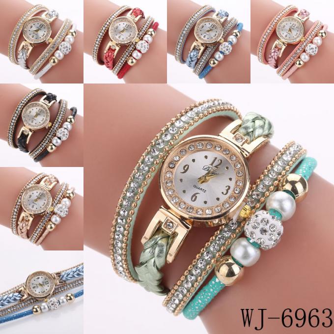 WJ-7029 أزياء الماس المرأة الساعات الزهور سوار ساعات المعصم جلدية الإسورة